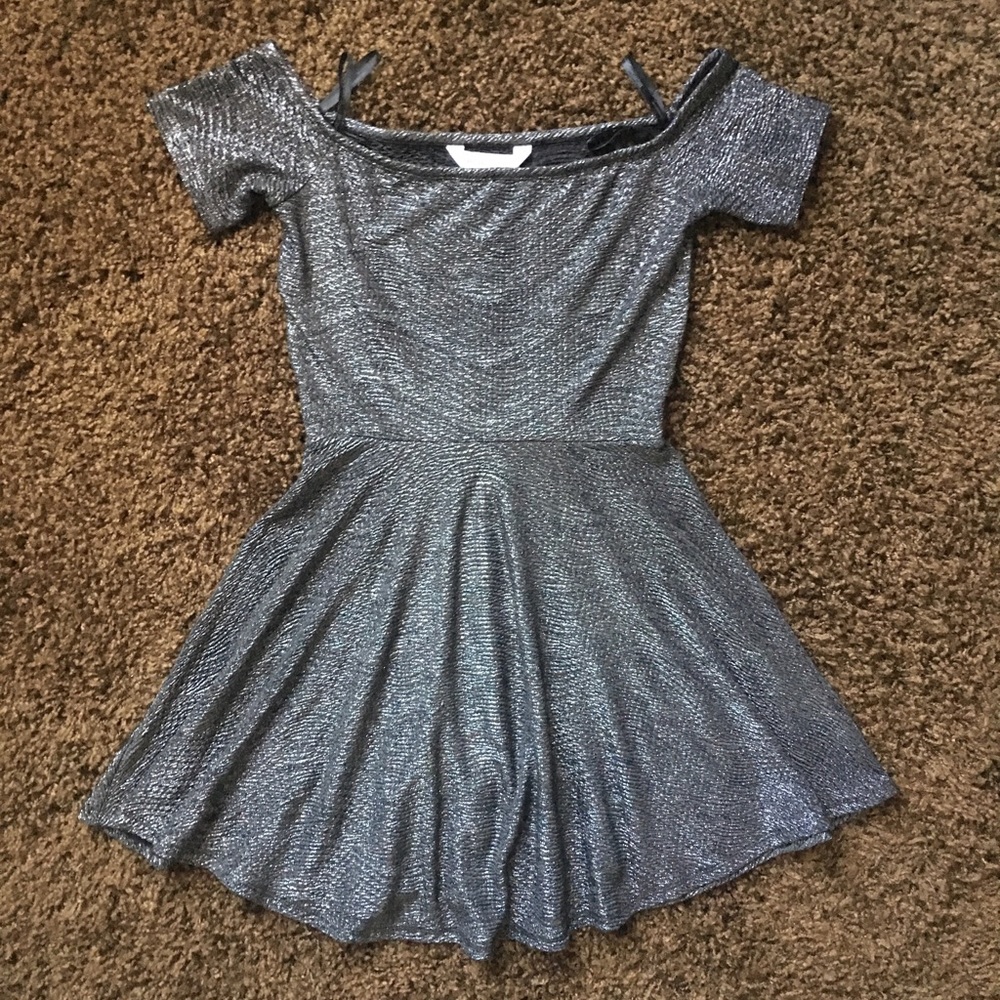 BCBGeneration Off Shoulder Sparkle Skater Mini Dress